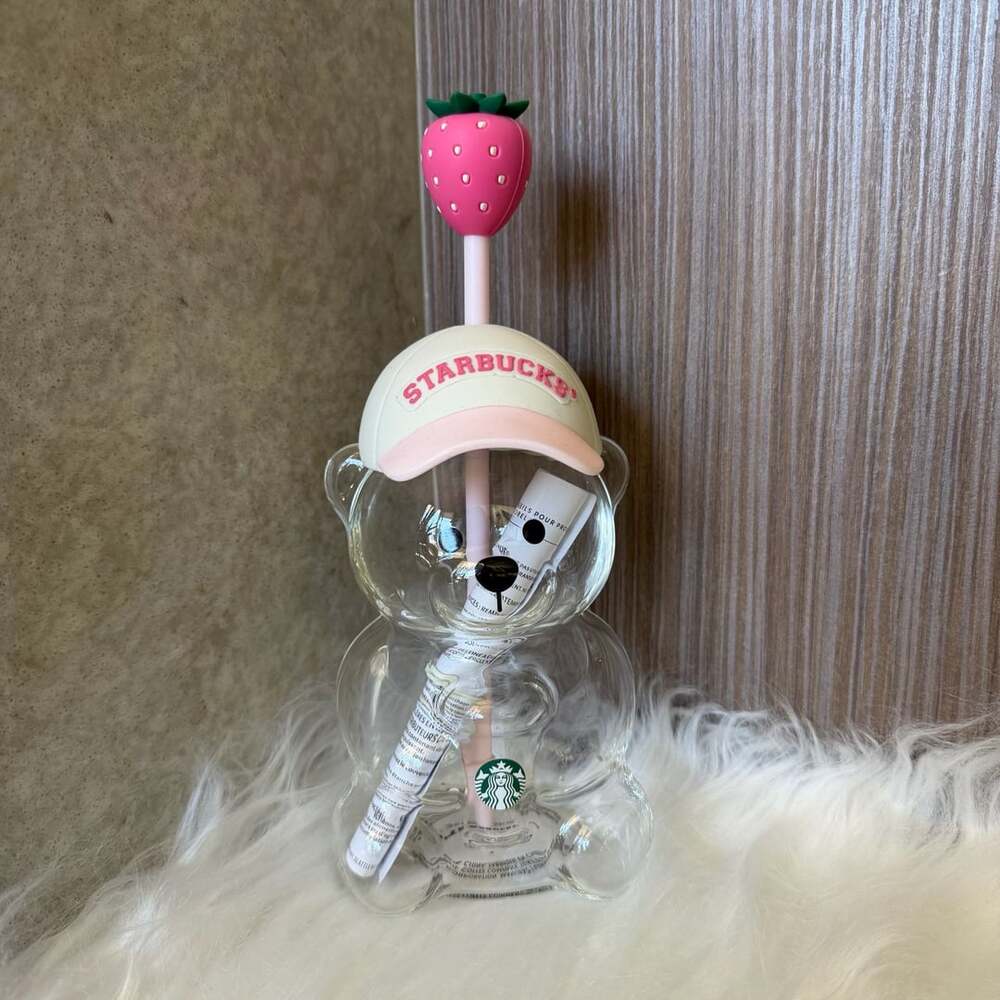 Starbucks Bearista Glass Straw Cup 20oz Baseball Cap Strawberry Straw, Authentic